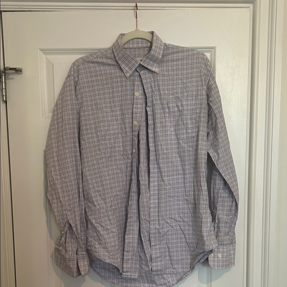 Peter Millar Gray and White Plaid Shirt